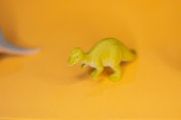 a group of toy dinosaurs on a yellow background